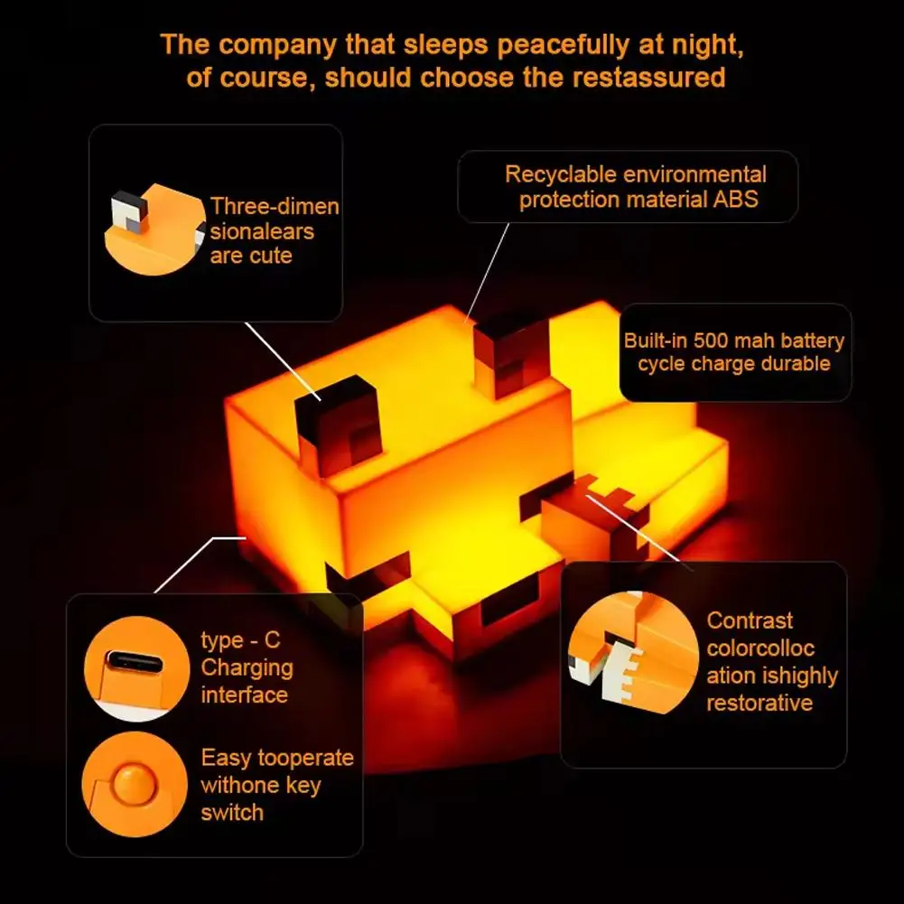 1/2pcs MC Game Cute Fox Night Light Soft Orange Glow Desk Lamp Home Atmosphere Luminous Table Lamp for Playrooms or Children