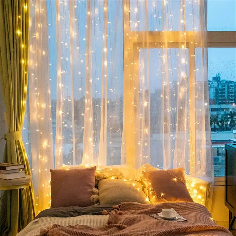 Festoon LED Curtain Light String Battery Operated Muslim Ramadan Home Courtyard Decoration Wedding Outdoor Garland Eid Mubarak