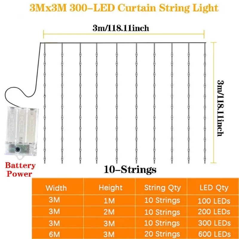 Festoon LED Curtain Light String Battery Operated Muslim Ramadan Home Courtyard Decoration Wedding Outdoor Garland Eid Mubarak