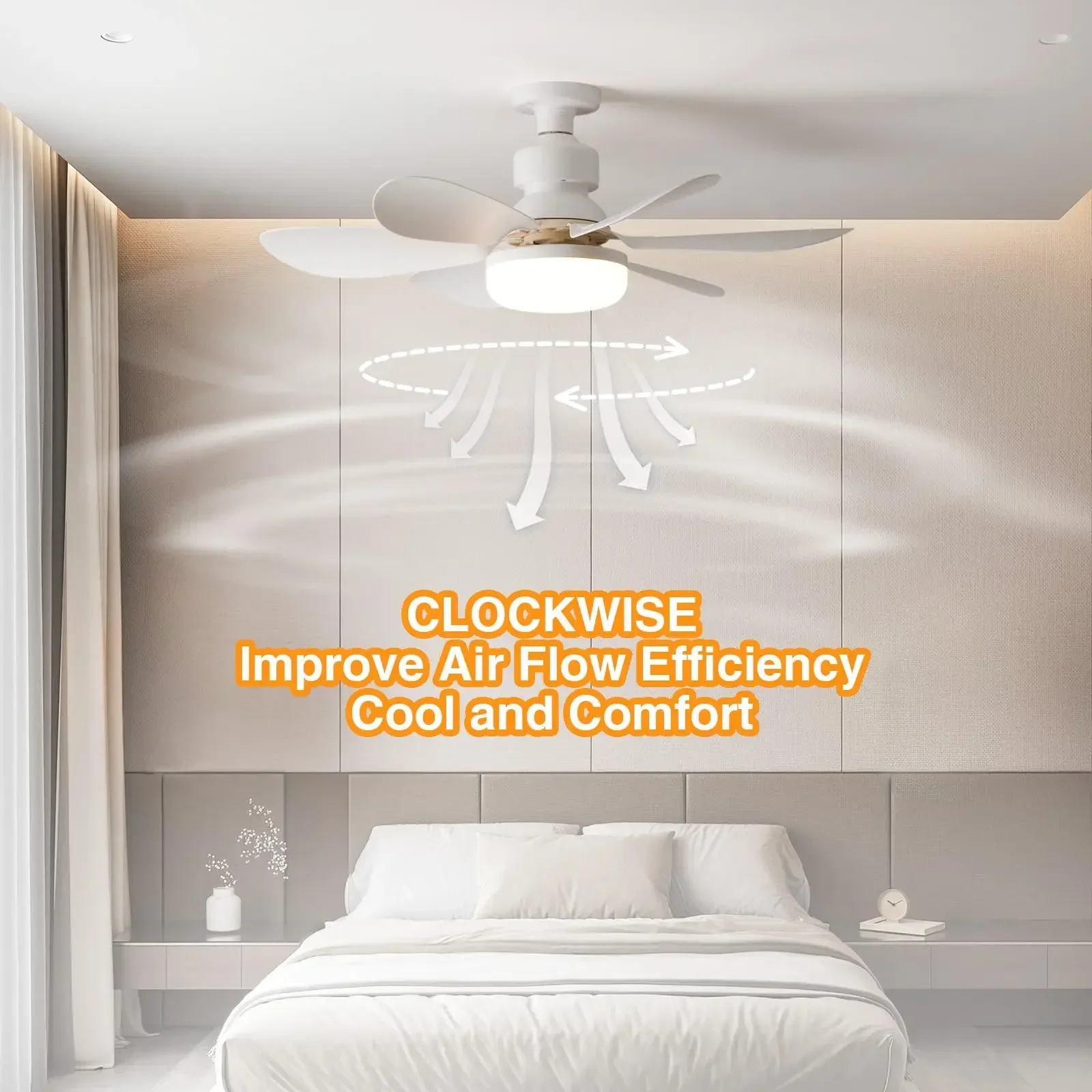Cordless Light Socket Fan for Kitchen Bedroom Small Room LED Socket Fan Light with Remote Small Ceiling Fan with Light