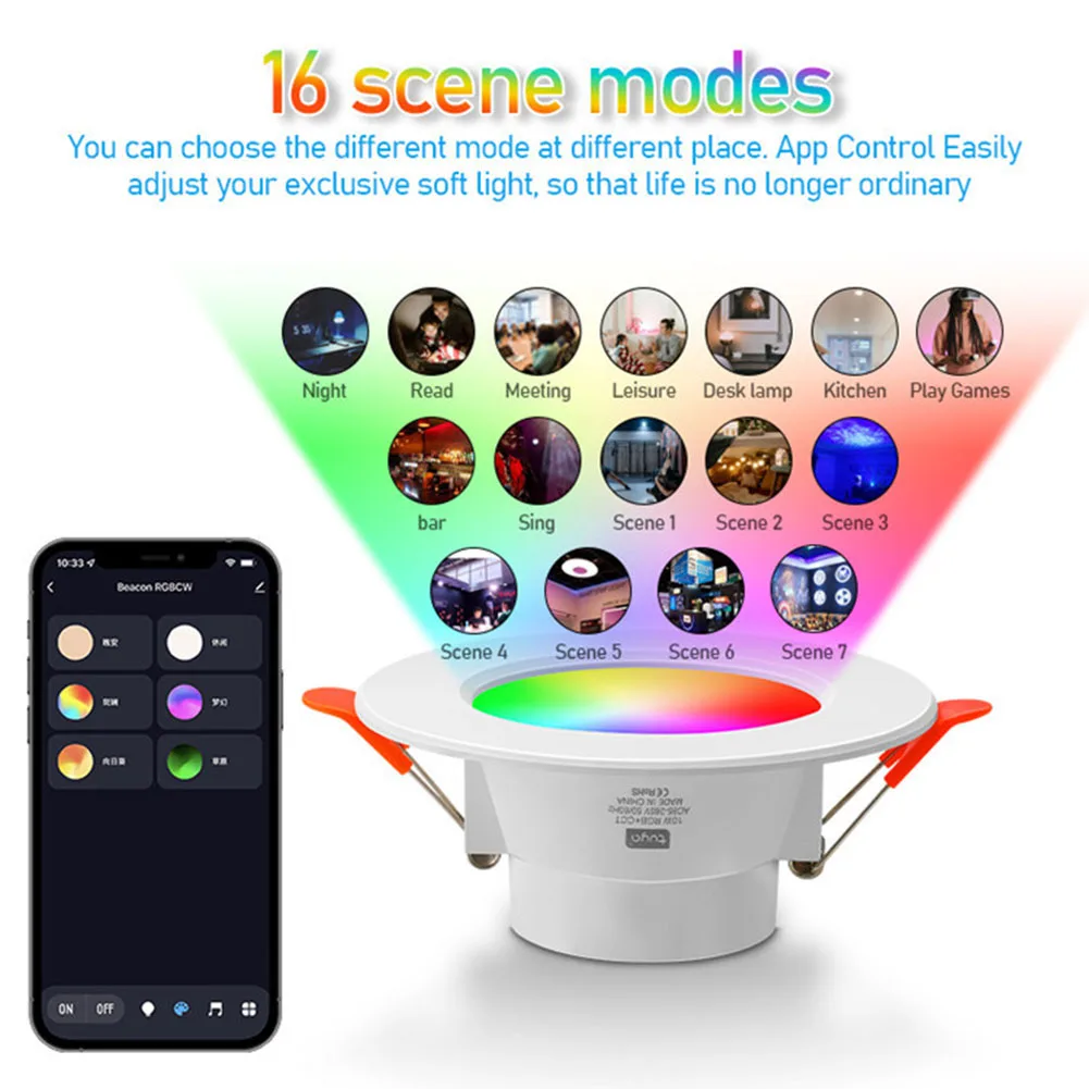 1-10PCS 10W Smart LED Downlight Bluetooth Ceiling Lamp Smart Life App Control Recessed Ceiling Down Light RGB Dimmable Spot Lamp