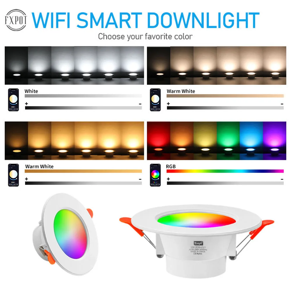 1-10PCS 10W Smart LED Downlight Bluetooth Ceiling Lamp Smart Life App Control Recessed Ceiling Down Light RGB Dimmable Spot Lamp
