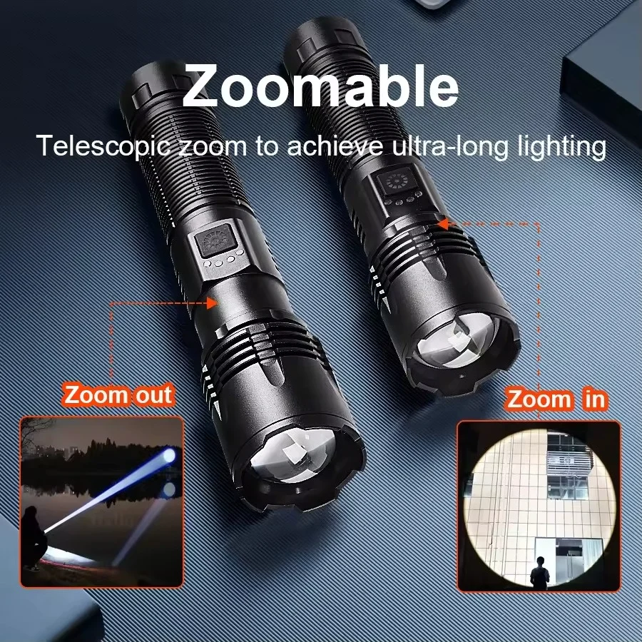 2026 HighPower LED Flashlight 9000000LM Strong Light Tactical Torch Rechargeable Portable Lamp Outdoor Emergency Camping Lantern
