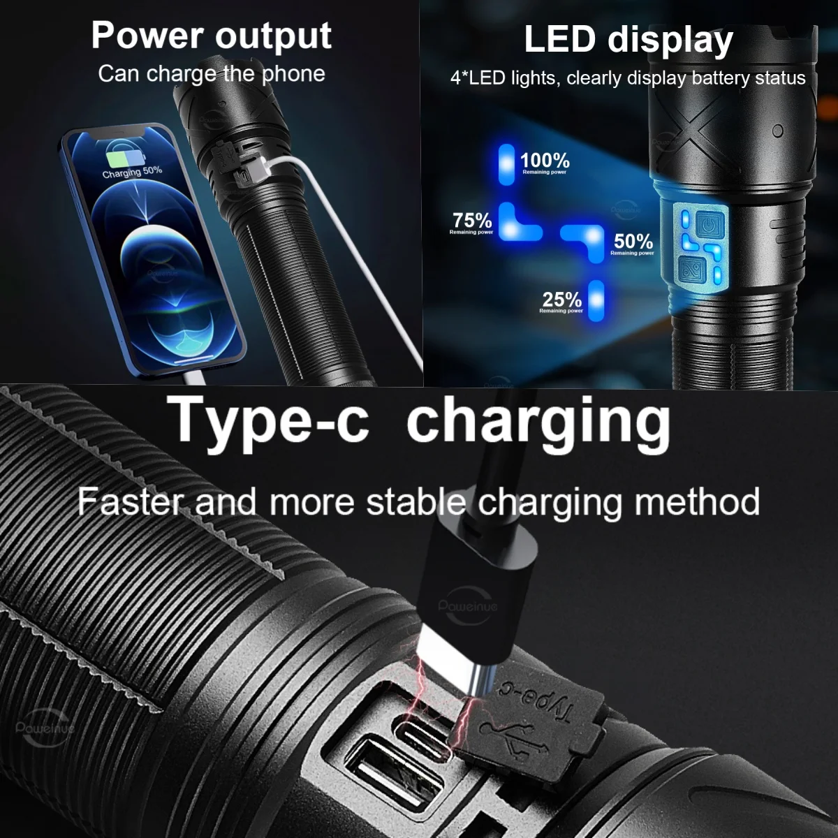 Ultra Powerful 3000W Flashlight USB Rechargeable Long Range LED Tactical Torch For Outdoor Camping Emergency Adventure Fishing