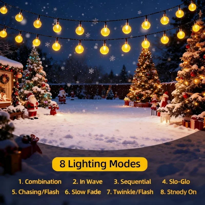 4 Colors Options Solar Globe String Lights Outdoor Waterproof Fairy Lights with 8 Modes for Wedding Patio Holiday Home Decor