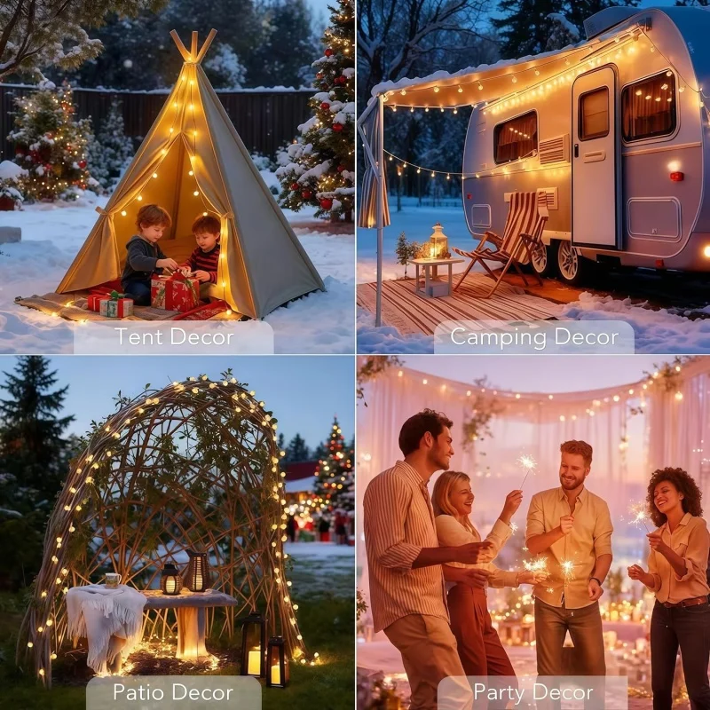 4 Colors Options Solar Globe String Lights Outdoor Waterproof Fairy Lights with 8 Modes for Wedding Patio Holiday Home Decor