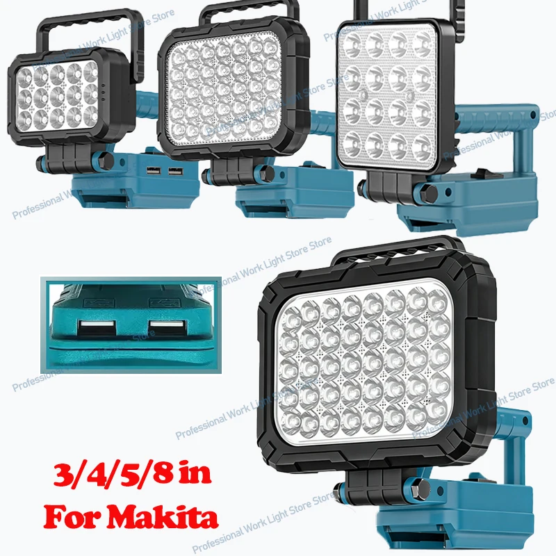 For Makita LED Working Light Lantern 18V Li-ion Battery Emergency Lamp Flashlight Torch Spotlight With Dual USB Camping Lighting