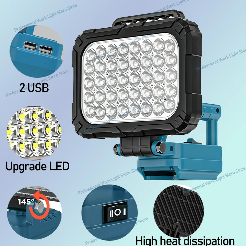 For Makita LED Working Light Lantern 18V Li-ion Battery Emergency Lamp Flashlight Torch Spotlight With Dual USB Camping Lighting