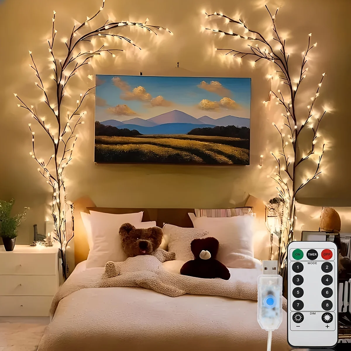 Artistic Sculptural Tree Branch String Lights, Adjustable Bendable LED Lights, Bohemian Garden Romantic Night Scene Ornament