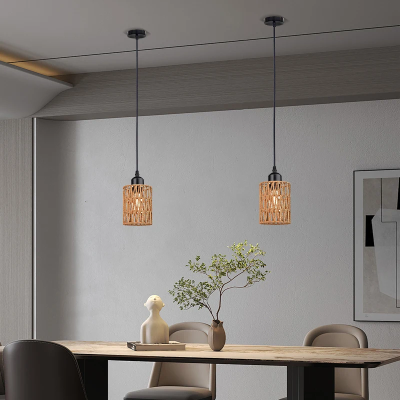 American Imitation Hemp Rope Rattan Hand-woven Ceiling Lamp South East Asia Style Restaurant Hotel Aisle Chandelier