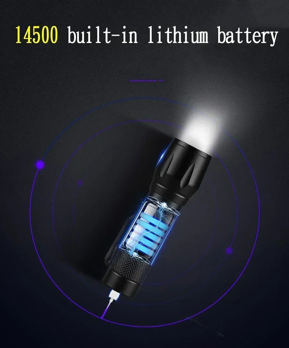 Rechargeable LED Flashlight 10000LM Zoomable Torch Waterproof 5 Modes with LCD Display Charging for Camping Hiking Emergency
