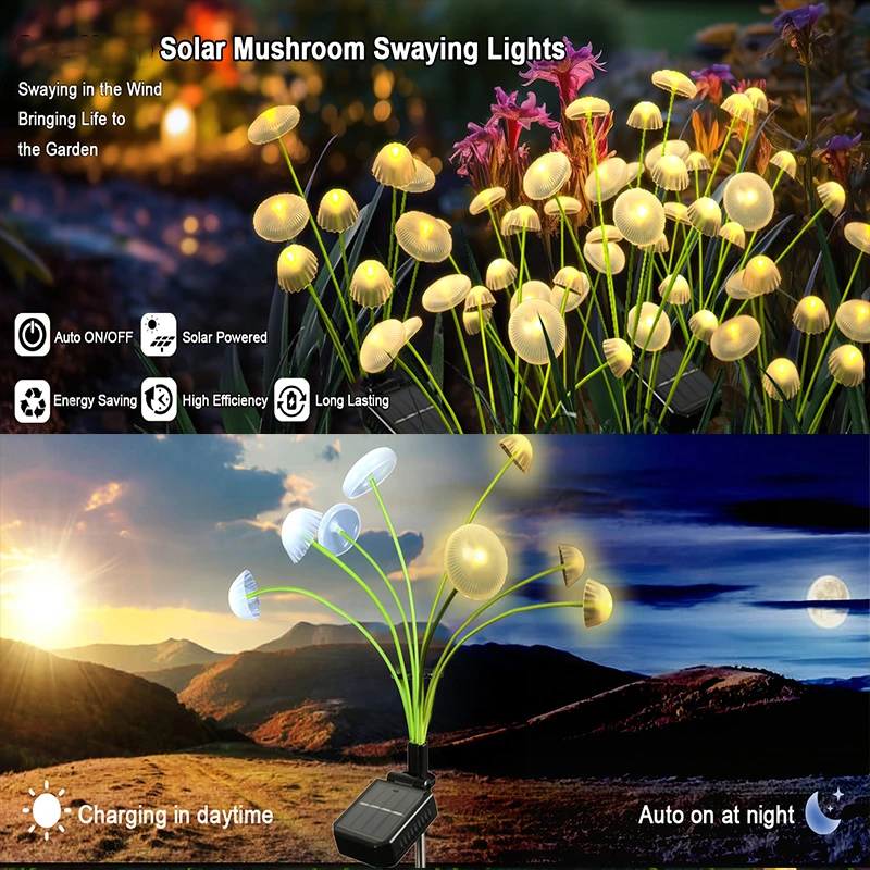 NEW 2/1Pcs Solar Lawn Lights Outdoor Waterproof LED Mushroom Lamp Jellyfish Warm Light for Garden Decor Yard Party Patio