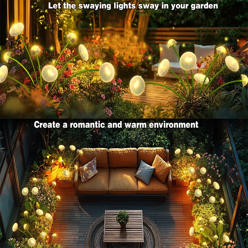 NEW 2/1Pcs Solar Lawn Lights Outdoor Waterproof LED Mushroom Lamp Jellyfish Warm Light for Garden Decor Yard Party Patio