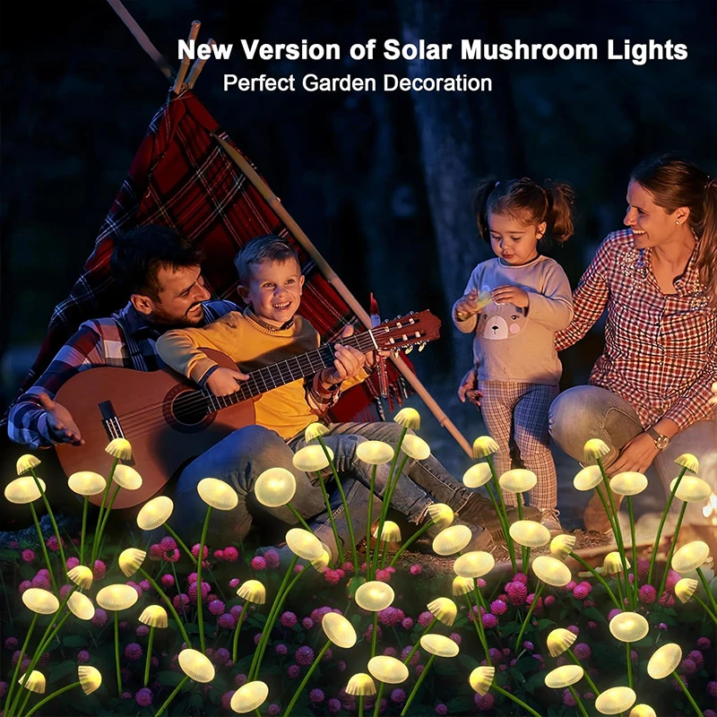 NEW 2/1Pcs Solar Lawn Lights Outdoor Waterproof LED Mushroom Lamp Jellyfish Warm Light for Garden Decor Yard Party Patio