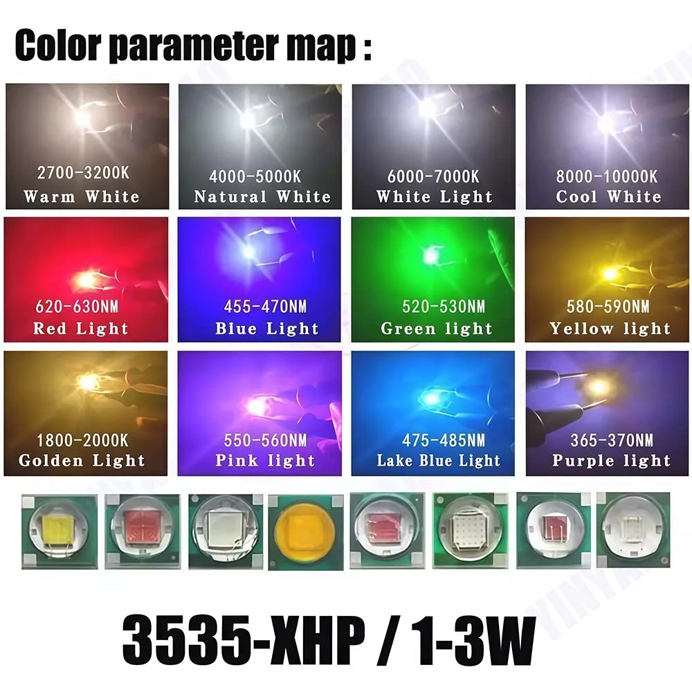 1Pcs High Power 3W LED Chip XPE 3535 SMD LED Lamp Bead White Warm White Red Green Blue Yellow With LED 12/14/16/20mm PCB