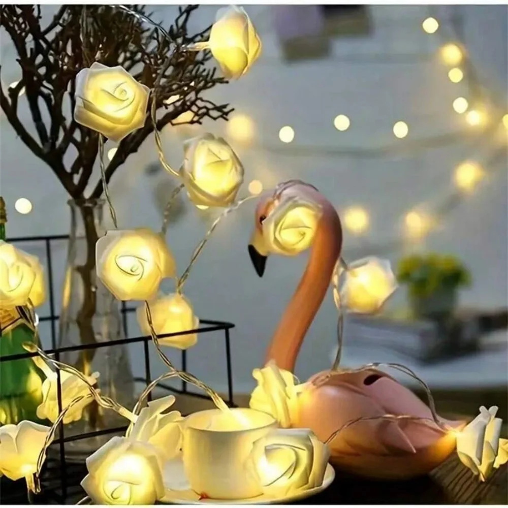 1PC 10/20LED Rose Flower Fairy Lights, LED String Lights for Valentines Day Wedding Bedroom Indoor Aesthetic Decor