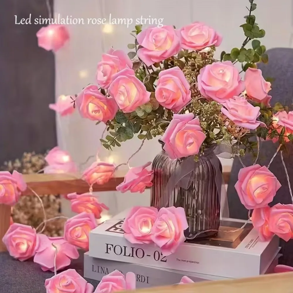 1PC 10/20LED Rose Flower Fairy Lights, LED String Lights for Valentines Day Wedding Bedroom Indoor Aesthetic Decor