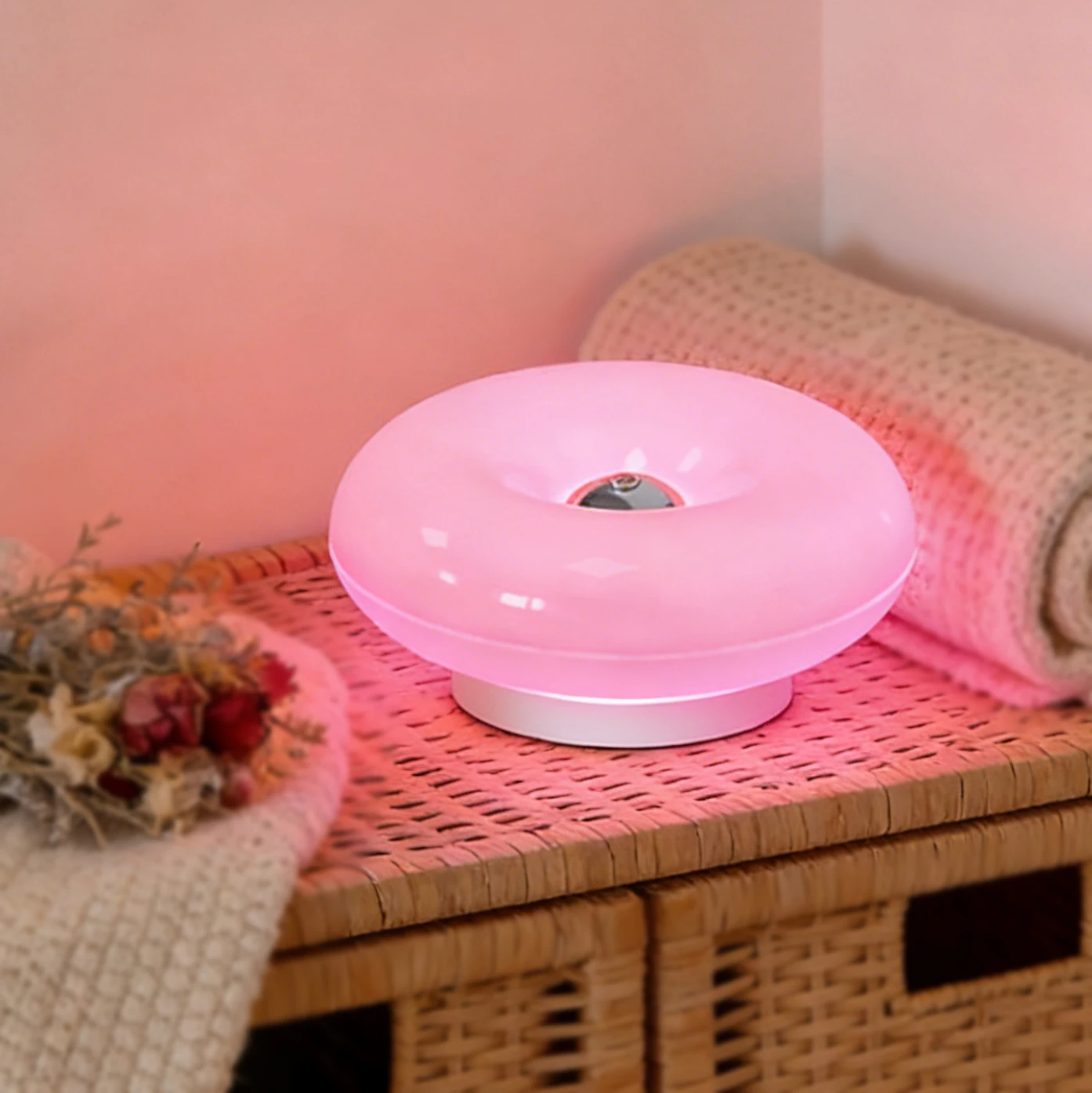 Pink Donut LED Night Light, Dimmable Warm Ambient Lamp for Bedroom, Living Room, Home Decor, Gift