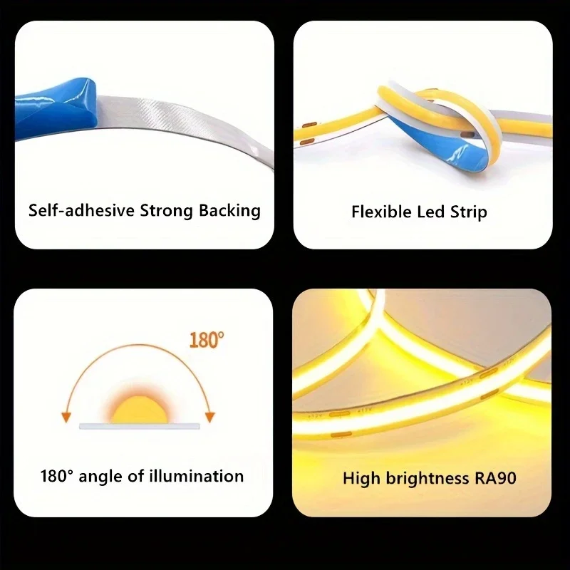 3mm 5mm COB LED Strip 12V 24V Dimmable 3000K 4000K 6000K High Density Flexible LED Light For Home Decor RA90 LED Strip Lights