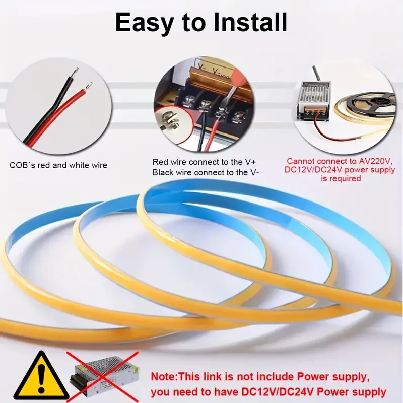 3mm 5mm COB LED Strip 12V 24V Dimmable 3000K 4000K 6000K High Density Flexible LED Light For Home Decor RA90 LED Strip Lights