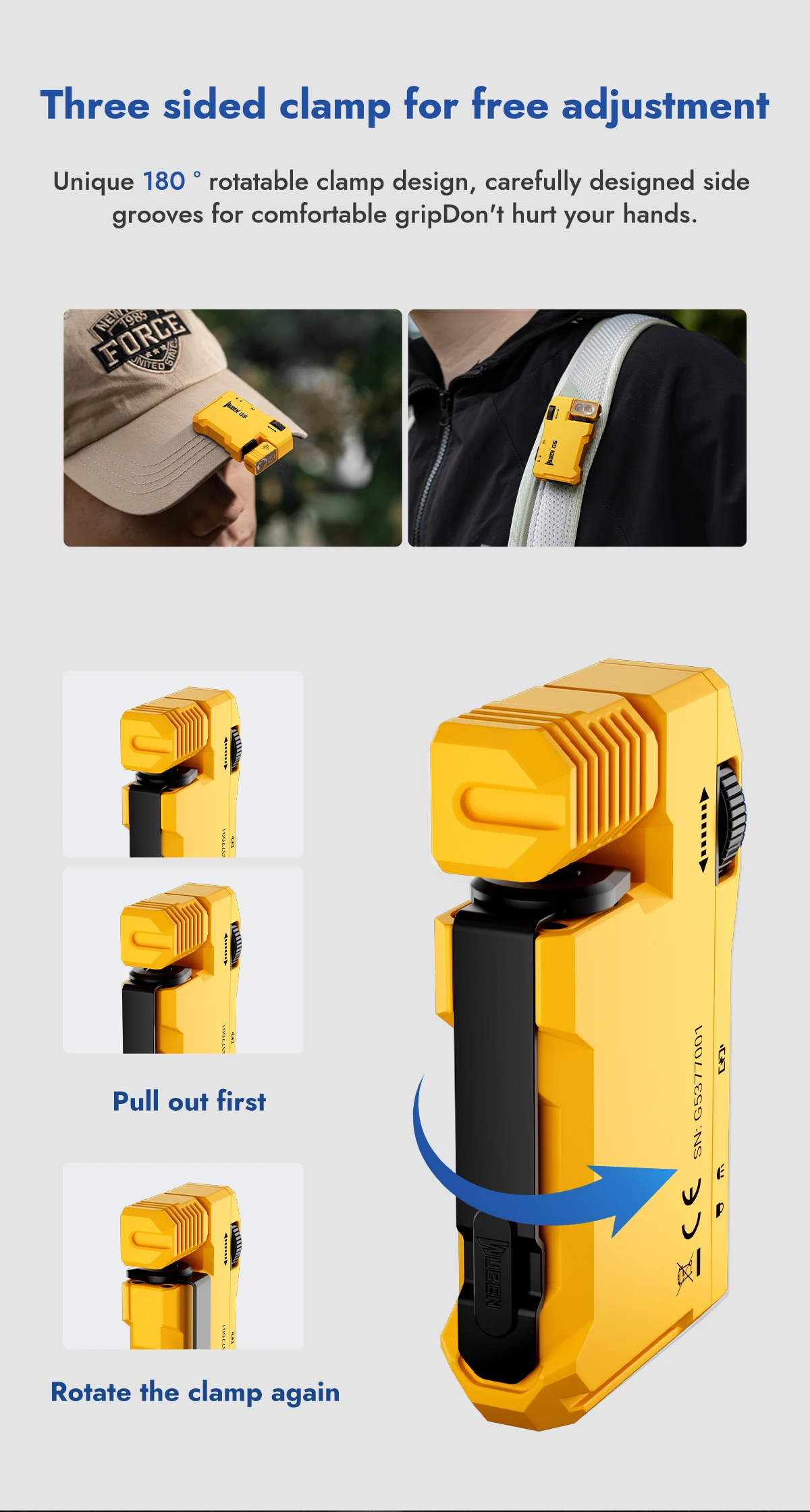 WUBEN G5 Yellow Flashlight 400Lm RGB 180° Rotating Head Magnetic Keychain Type-C Fast Charge 65H IP65 Compact & Rugged