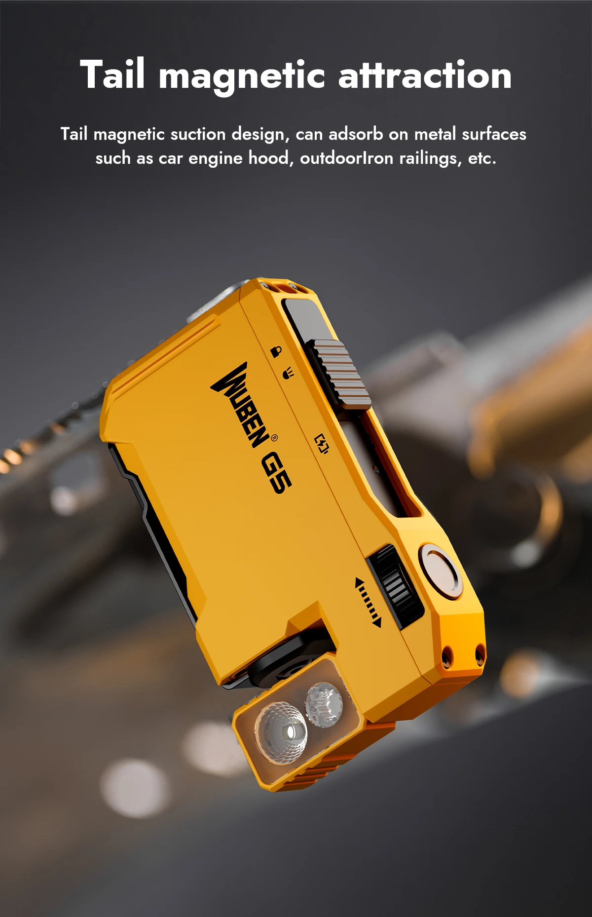WUBEN G5 Yellow Flashlight 400Lm RGB 180° Rotating Head Magnetic Keychain Type-C Fast Charge 65H IP65 Compact & Rugged