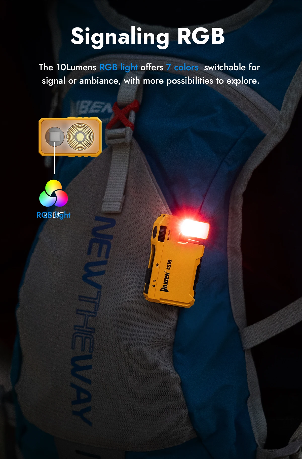 WUBEN G5 Yellow Flashlight 400Lm RGB 180° Rotating Head Magnetic Keychain Type-C Fast Charge 65H IP65 Compact & Rugged