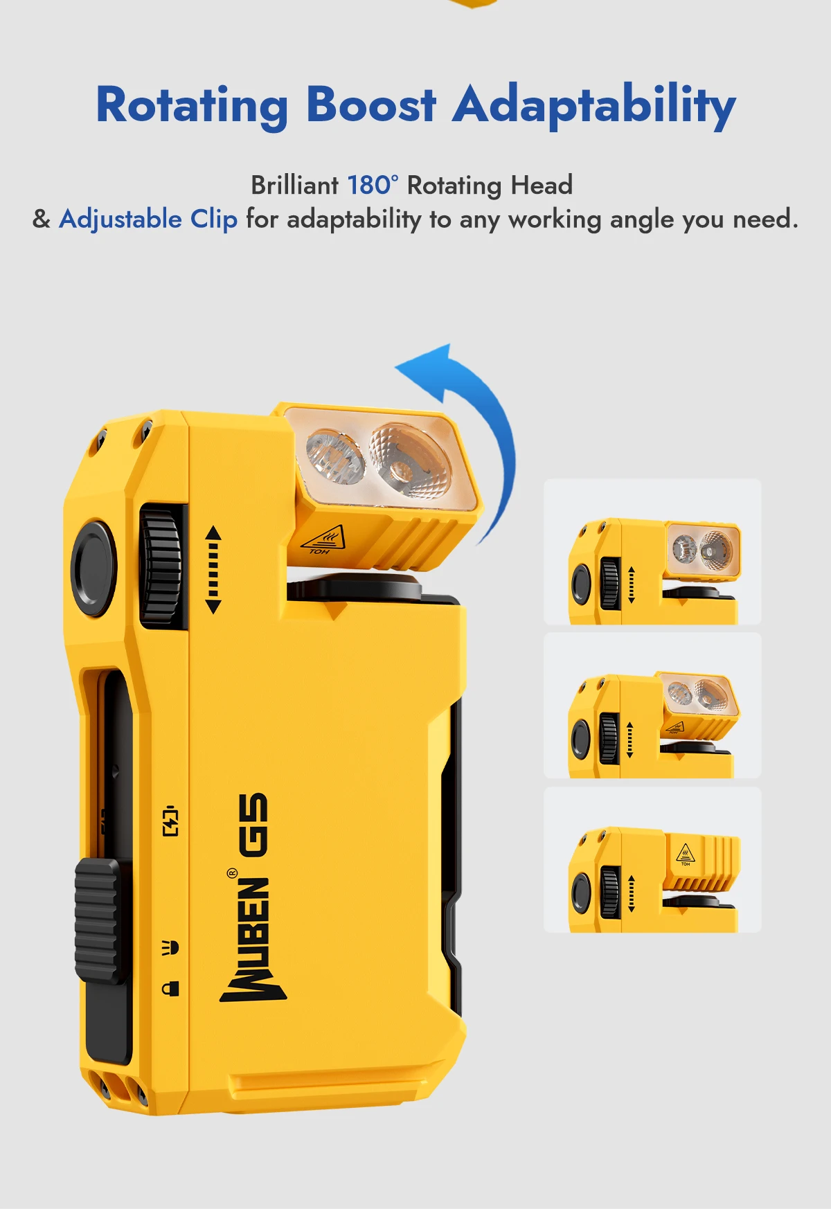 WUBEN G5 Yellow Flashlight 400Lm RGB 180° Rotating Head Magnetic Keychain Type-C Fast Charge 65H IP65 Compact & Rugged