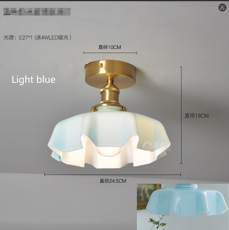 Cream-Style Glass Flower Skirt Dining Room Bedroom Bar Counter Chandelier Copper Lamp Head With Switch Ambient Lighting E27