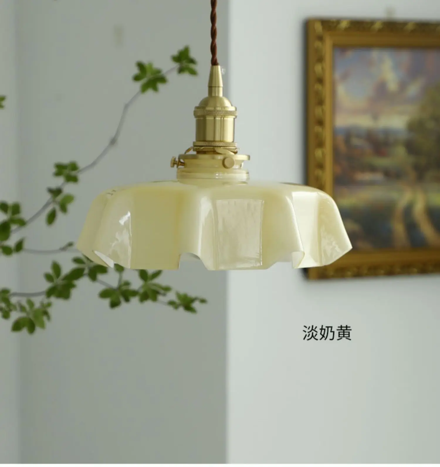 Cream-Style Glass Flower Skirt Dining Room Bedroom Bar Counter Chandelier Copper Lamp Head With Switch Ambient Lighting E27