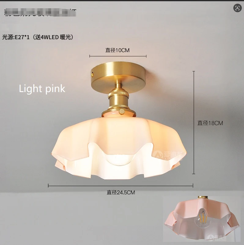 Cream-Style Glass Flower Skirt Dining Room Bedroom Bar Counter Chandelier Copper Lamp Head With Switch Ambient Lighting E27