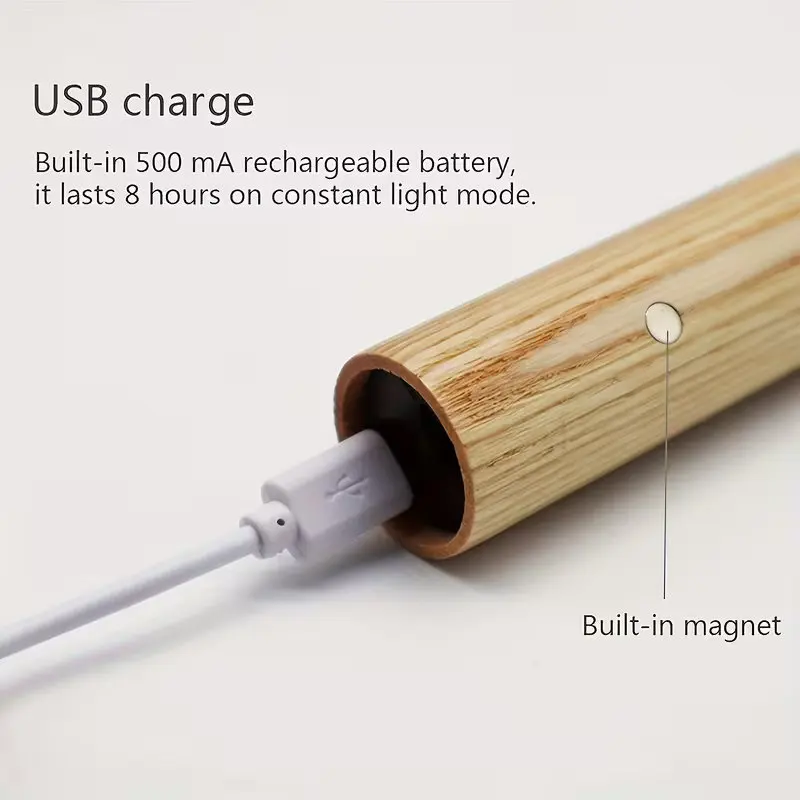 Indoor Wooden Wall Lamp Wardrobe Light Corridor Stairs Motion Sensor Night Light USB Rechargeable Magnetic LED Wall Light