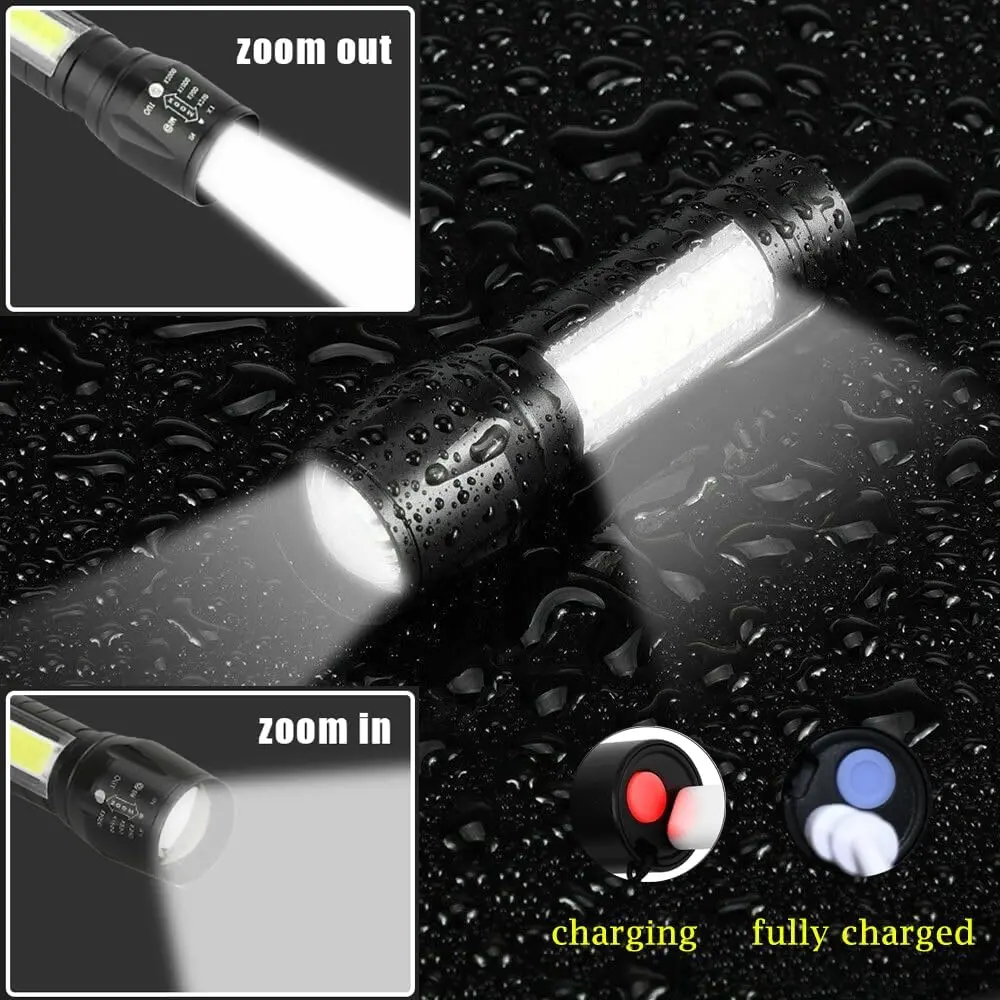 Led Flashlight Rechargeable USB Torch Mini Small Light With COB Flashlights Handheld Tiny Portable Pocket Keychain Flash Light