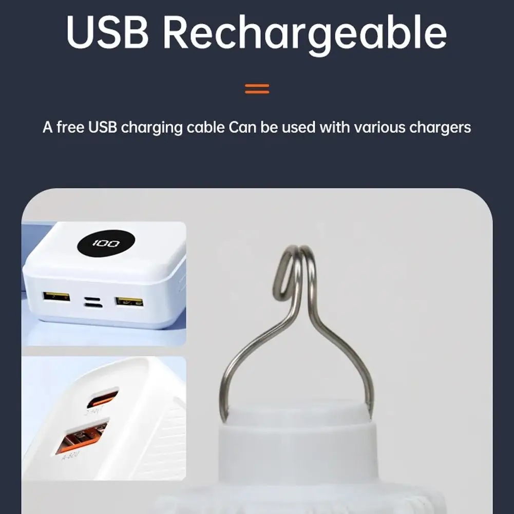 USB Rechargeable LED Camping Light, Dimmable Tent Lantern with Hook, Portable Emergency Lamp for Street Night Market & Hiking