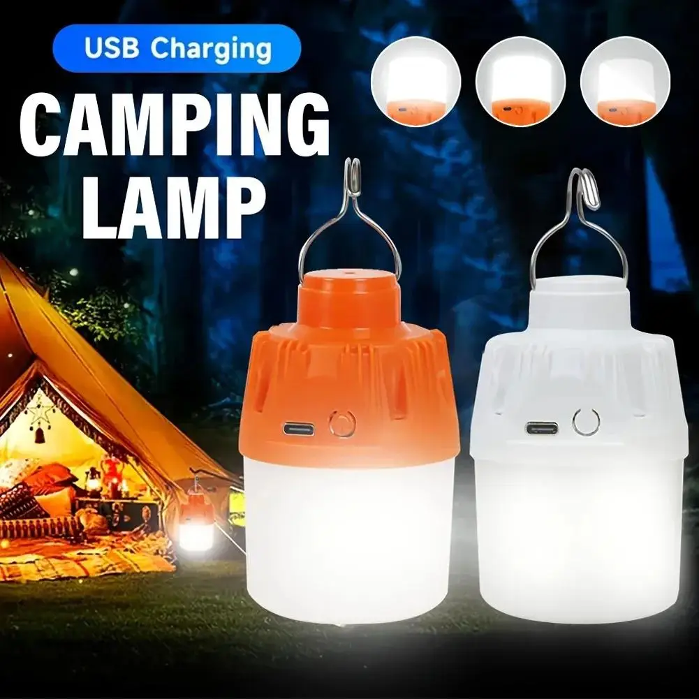 USB Rechargeable LED Camping Light, Dimmable Tent Lantern with Hook, Portable Emergency Lamp for Street Night Market & Hiking