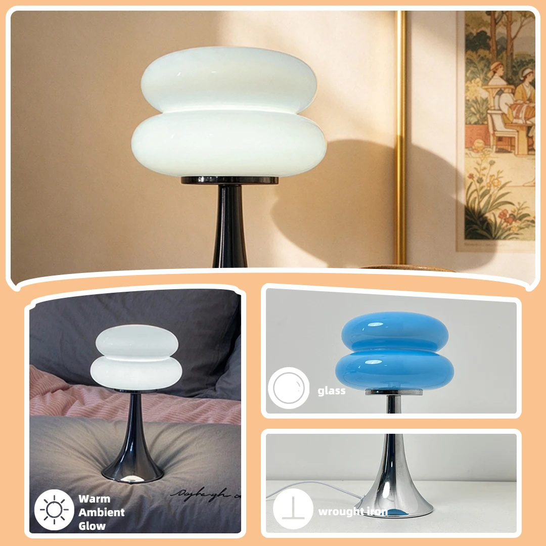 Murano Glass Stacked Ring Table Lamp Bauhaus Minimalist Bedside Lamp Decor Desk Light for Bedroom Dorm & Living Room