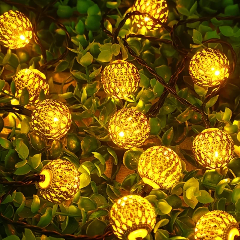 Outdoor Solar Moroccan Ball Light String 20/30 LEDs 8Lighting Modes Golden Ball Garden Decorative Light Courtyard Festival Decor