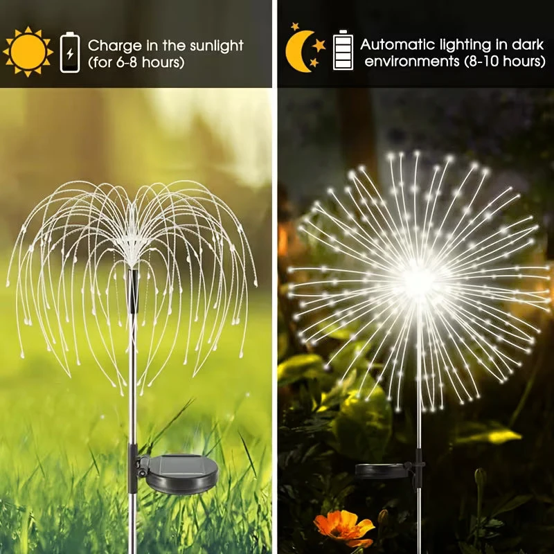 Solar Firework Ground Socket Lights Outdoor LED Lawn Fairy Lights Waterproof Garden Decor for Patio Pathway Yard Balcony