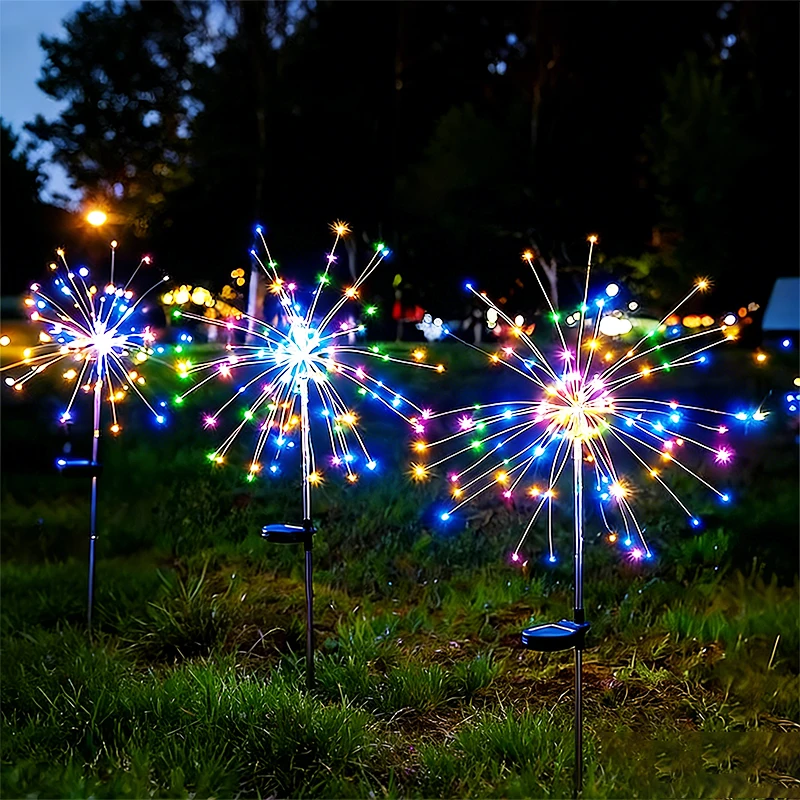 Solar Firework Ground Socket Lights Outdoor LED Lawn Fairy Lights Waterproof Garden Decor for Patio Pathway Yard Balcony