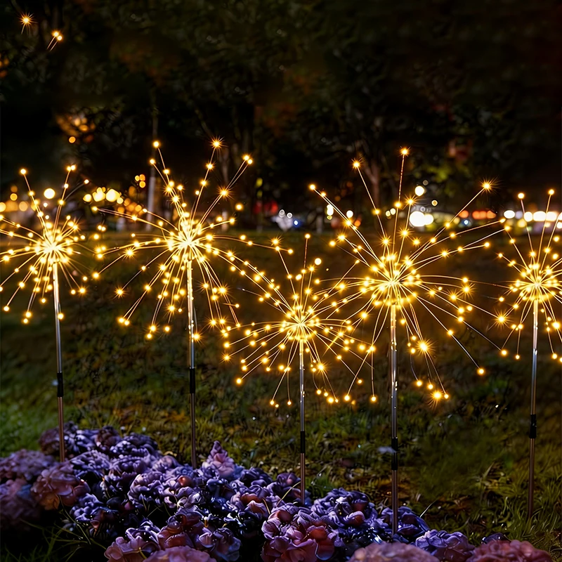 Solar Firework Ground Socket Lights Outdoor LED Lawn Fairy Lights Waterproof Garden Decor for Patio Pathway Yard Balcony