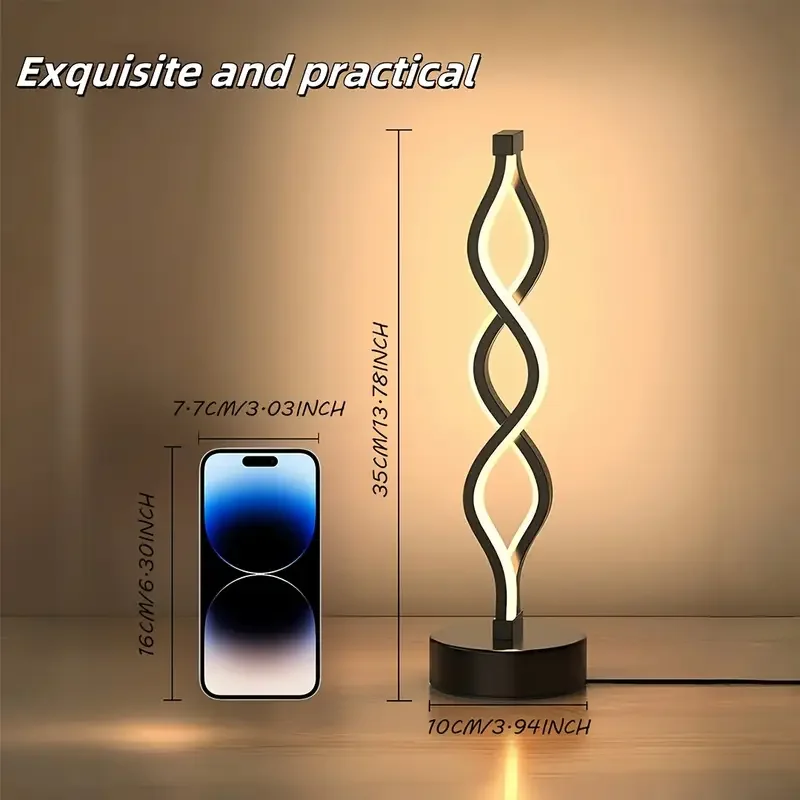 Dimmable Touch Control Table Lamp Spiral Modern Bedside Lamp with 3 Colors of LED Lights Decorative Lamp for Home Living Room