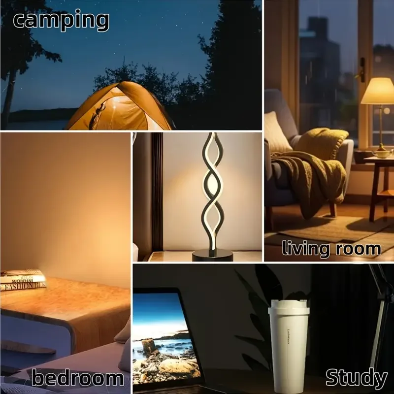 Dimmable Touch Control Table Lamp Spiral Modern Bedside Lamp with 3 Colors of LED Lights Decorative Lamp for Home Living Room