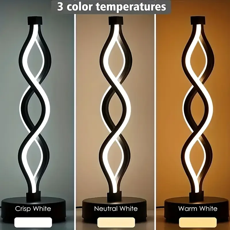 Dimmable Touch Control Table Lamp Spiral Modern Bedside Lamp with 3 Colors of LED Lights Decorative Lamp for Home Living Room