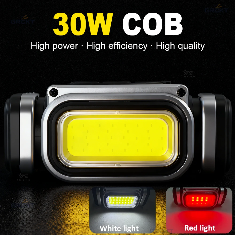 30W Powerful Headlamp USB Rechargeable Lamp Wave Sensor COB Bicycle Head Lights Red Light Outdoor Runing Fishing Headlight 18650
