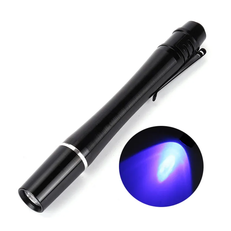 365nm UV Penlight Mini Ultra Violet Blacklight AAA Battery Metal Aluminum Pen Flashlight Torch Light for Invisible Ink Check