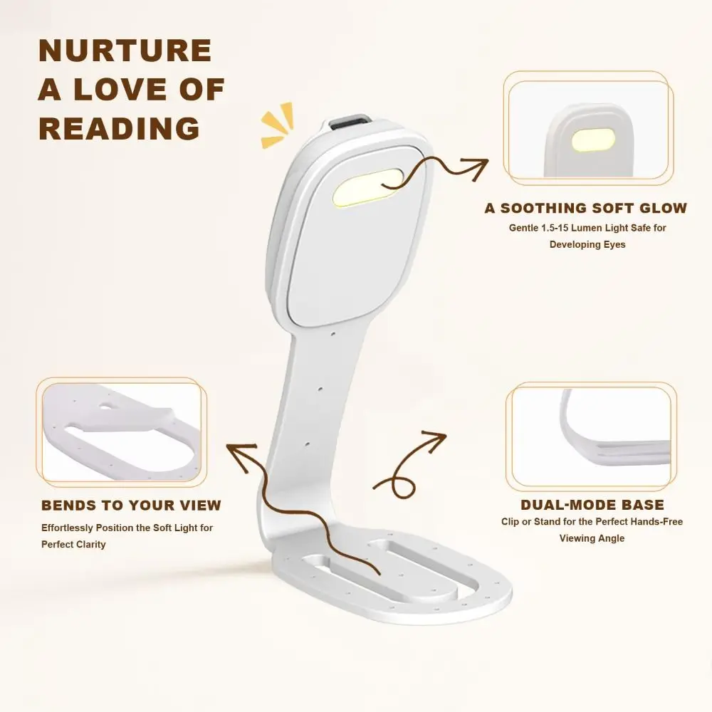 2-in-1 Clip-On Book Light with Dimmable Brightness Ultra-thin Mini Book Light Rechargeable Eye-Caring LED Reading Light Travel