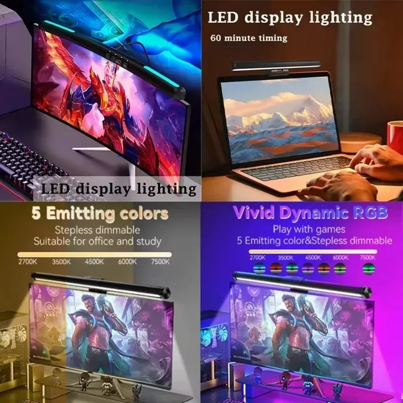 Desktop PC Monitor Screen Hanging Light Bar RGB Atmosphere Lighting For Learning/Working/Gaming Screen Eye Protection Lamp