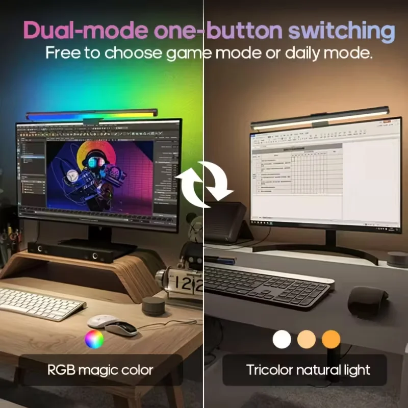 Desktop PC Monitor Screen Hanging Light Bar RGB Atmosphere Lighting For Learning/Working/Gaming Screen Eye Protection Lamp