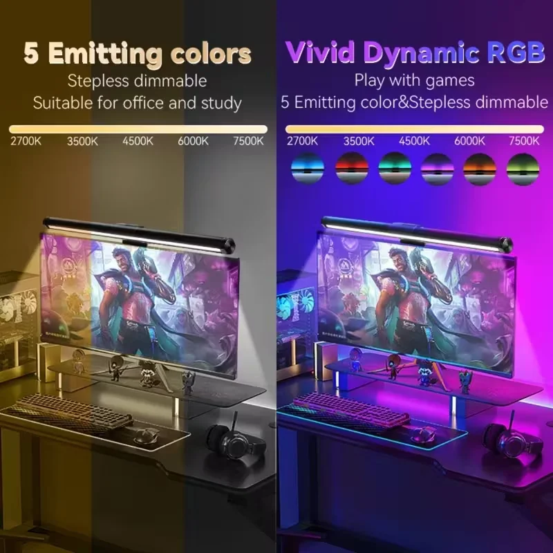 Desktop PC Monitor Screen Hanging Light Bar RGB Atmosphere Lighting For Learning/Working/Gaming Screen Eye Protection Lamp