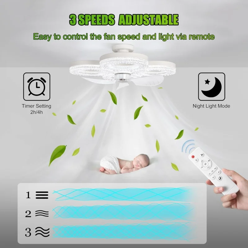 Smart LED Ceiling Fan Light 48W with Remote 3 Wind Speeds 2/4H Timer 3000K-6500K for Living Room Bedroom